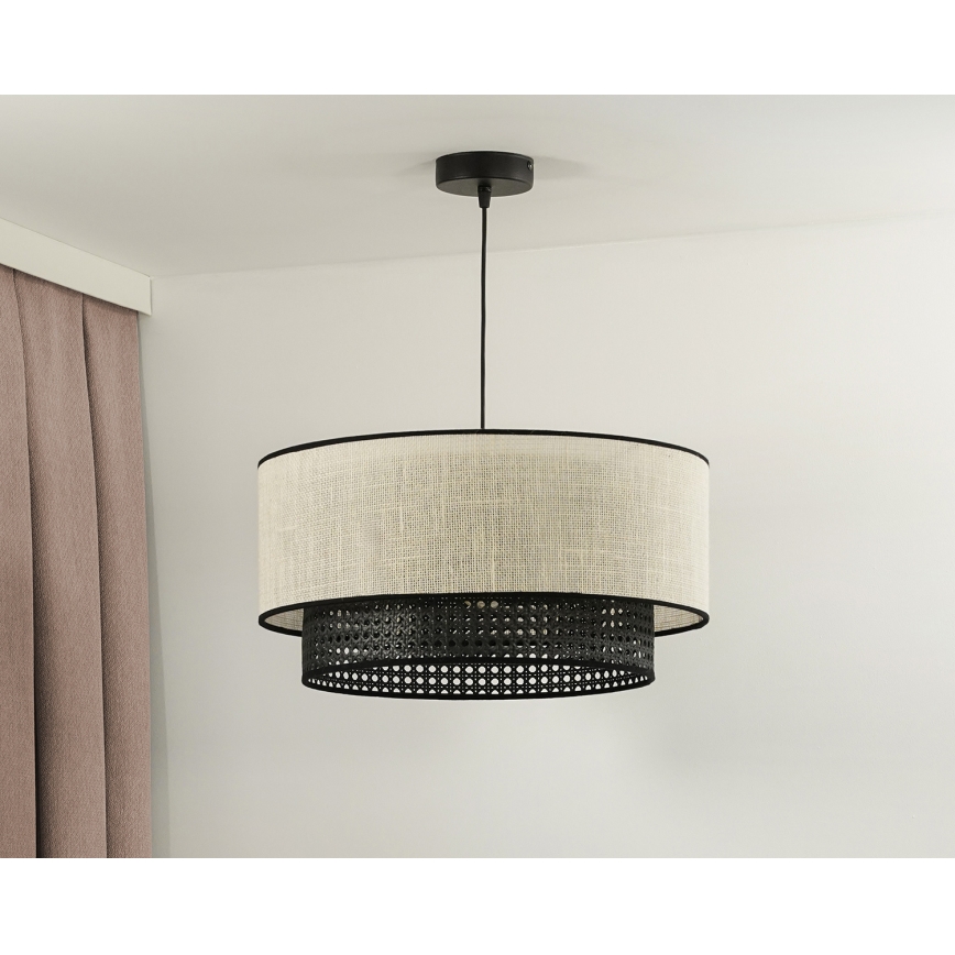 Duolla - Lestenec na vrvici RATTAN YUTE 1xE27/15W/230V pr. 45 cm krem barva/črna