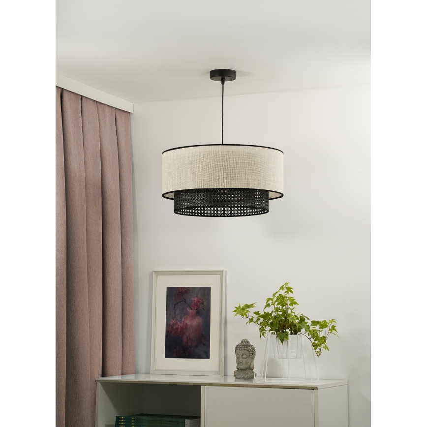 Duolla - Lestenec na vrvici RATTAN YUTE 1xE27/15W/230V pr. 45 cm krem barva/črna