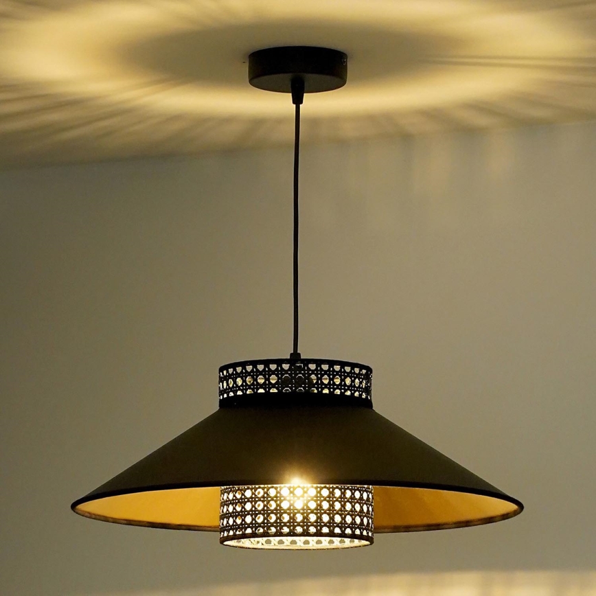 Duolla - Lestenec na vrvici RIO RATTAN 1xE27/15W/230V pr. 45 cm črna/zlata