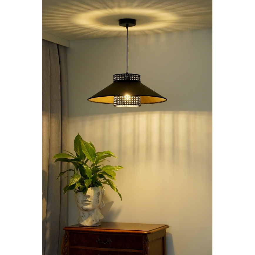 Duolla - Lestenec na vrvici RIO RATTAN 1xE27/15W/230V pr. 45 cm črna/zlata