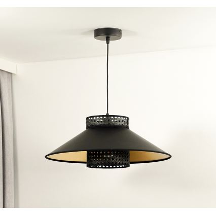 Duolla - Lestenec na vrvici RIO RATTAN 1xE27/15W/230V pr. 45 cm črna/zlata