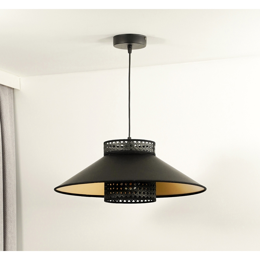 Duolla - Lestenec na vrvici RIO RATTAN 1xE27/15W/230V pr. 45 cm črna/zlata