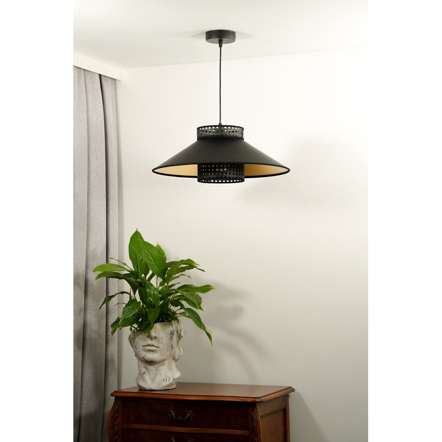Duolla - Lestenec na vrvici RIO RATTAN 1xE27/15W/230V pr. 45 cm črna/zlata