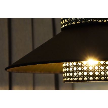 Duolla - Lestenec na vrvici RIO RATTAN 1xE27/15W/230V pr. 45 cm črna/zlata
