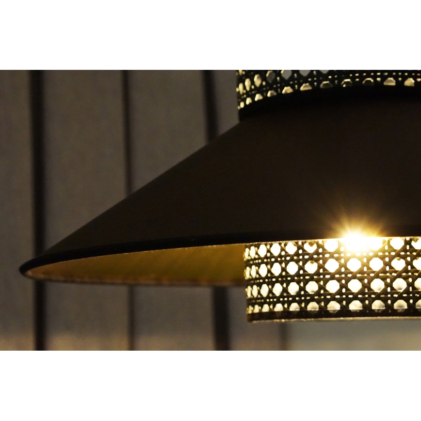 Duolla - Lestenec na vrvici RIO RATTAN 1xE27/15W/230V pr. 45 cm črna/zlata