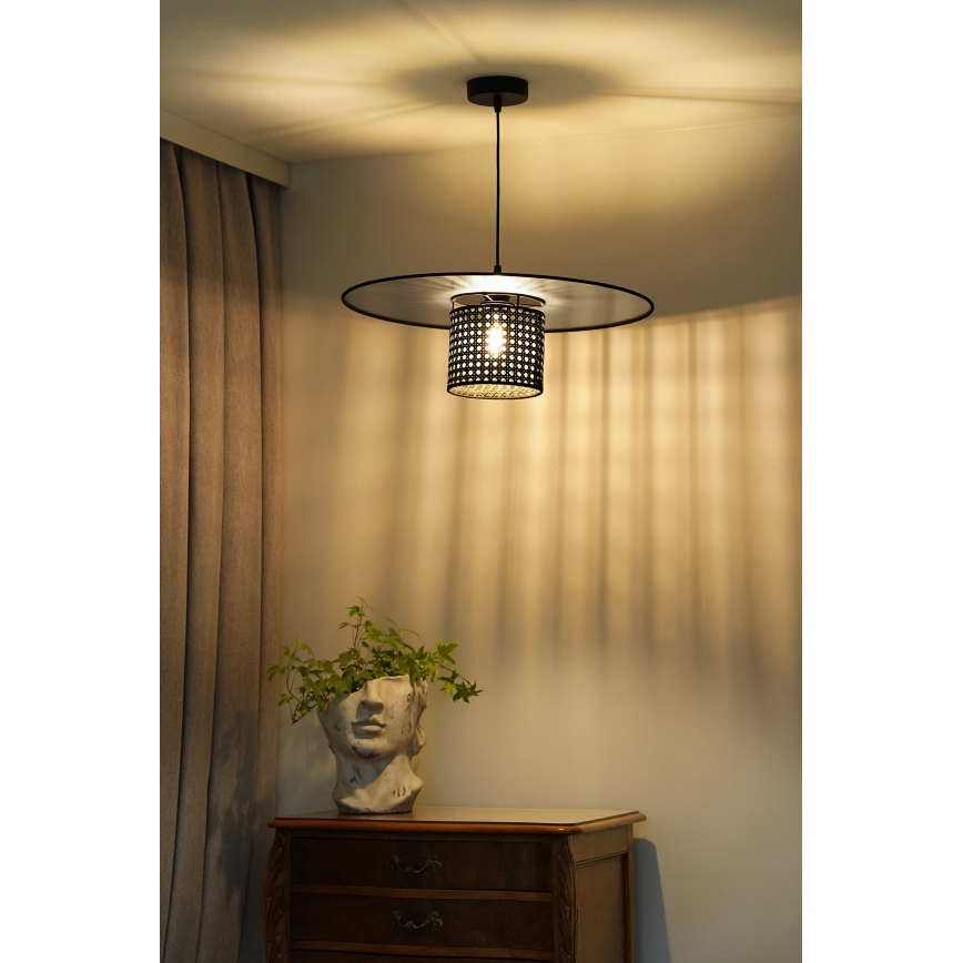 Duolla - Lestenec na vrvici TOKYO RATTAN 1xE27/15W/230V pr. 50 cm črna/srebrna
