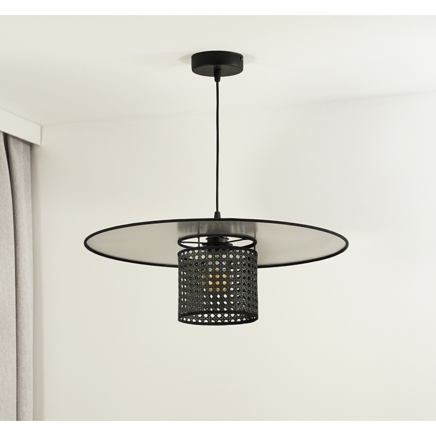 Duolla - Lestenec na vrvici TOKYO RATTAN 1xE27/15W/230V pr. 50 cm črna/srebrna