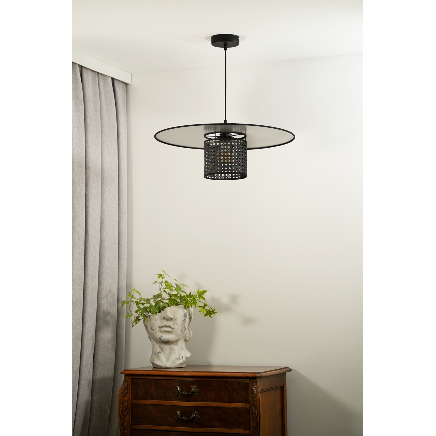 Duolla - Lestenec na vrvici TOKYO RATTAN 1xE27/15W/230V pr. 50 cm črna/srebrna