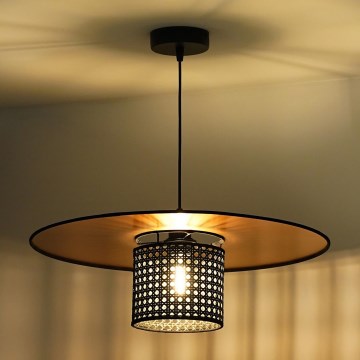 Duolla - Lestenec na vrvici TOKYO RATTAN 1xE27/15W/230V pr. 50 cm zlata/črna