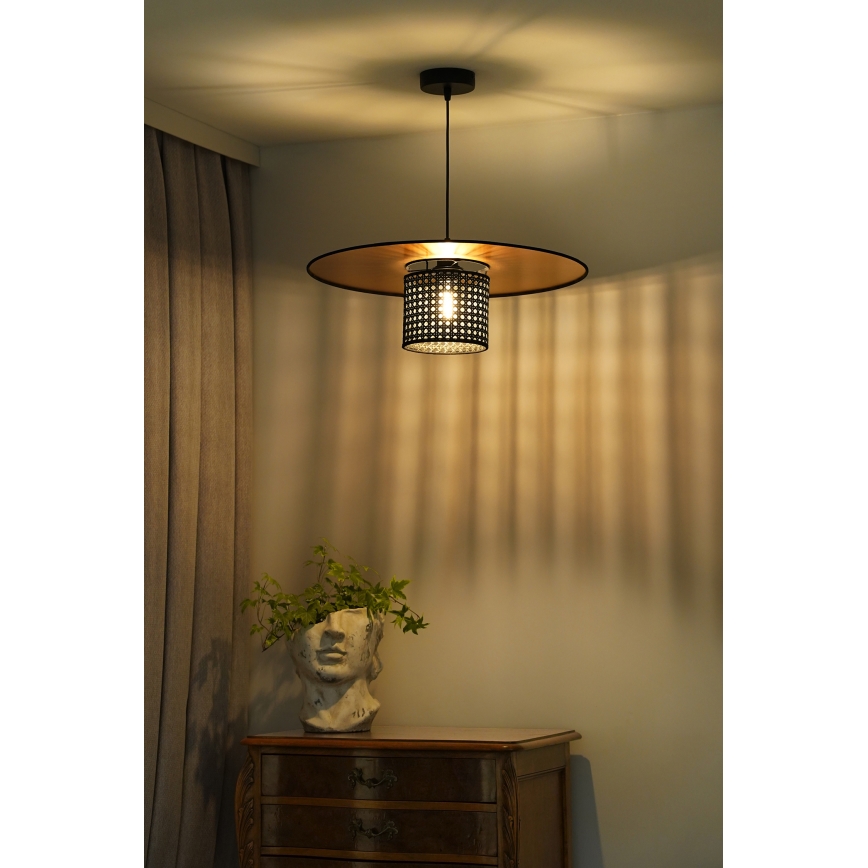 Duolla - Lestenec na vrvici TOKYO RATTAN 1xE27/15W/230V pr. 50 cm zlata/črna