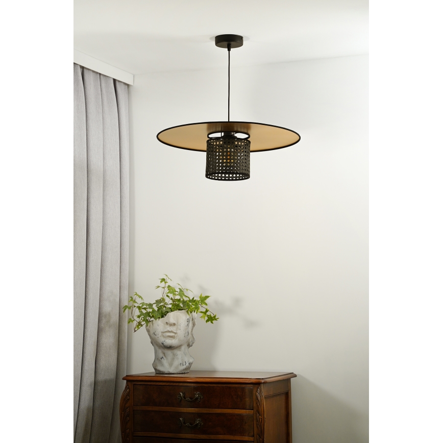 Duolla - Lestenec na vrvici TOKYO RATTAN 1xE27/15W/230V pr. 50 cm zlata/črna