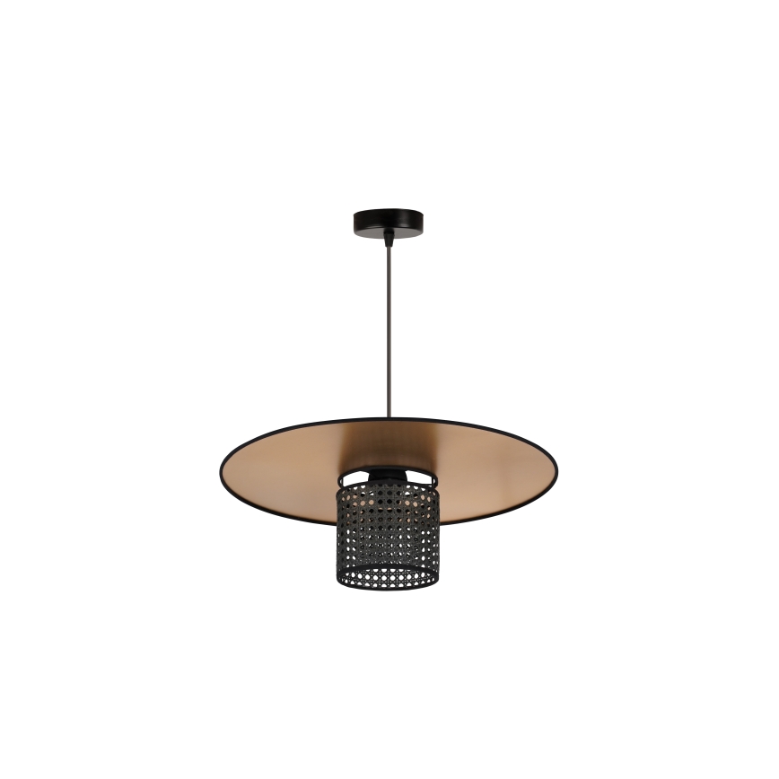 Duolla - Lestenec na vrvici TOKYO RATTAN 1xE27/15W/230V pr. 50 cm zlata/črna