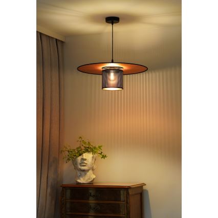 Duolla - Lestenec na vrvici TOKYO SHINY 1xE27/15W/230V pr. 50 cm črna/baker