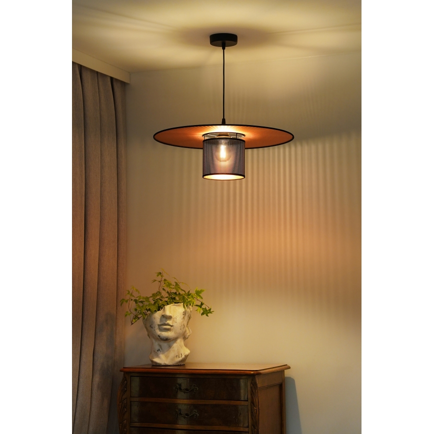 Duolla - Lestenec na vrvici TOKYO SHINY 1xE27/15W/230V pr. 50 cm črna/baker