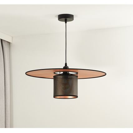 Duolla - Lestenec na vrvici TOKYO SHINY 1xE27/15W/230V pr. 50 cm črna/baker