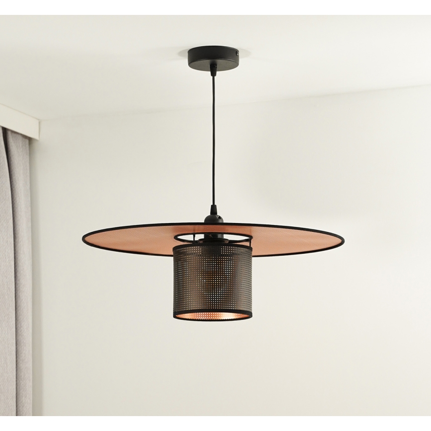 Duolla - Lestenec na vrvici TOKYO SHINY 1xE27/15W/230V pr. 50 cm črna/baker