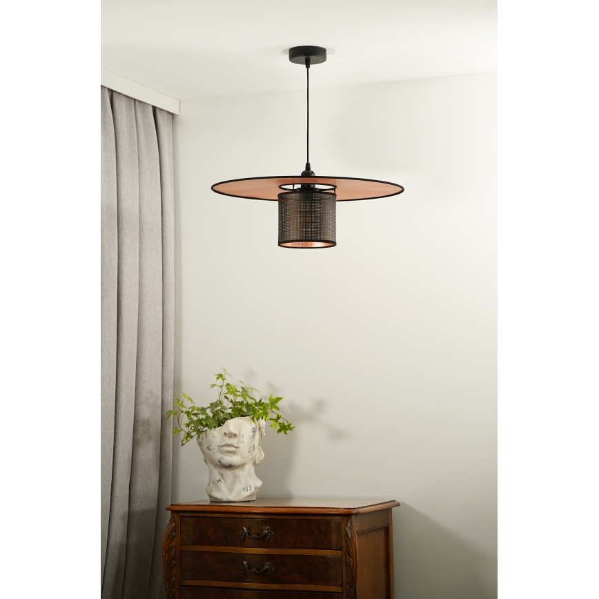 Duolla - Lestenec na vrvici TOKYO SHINY 1xE27/15W/230V pr. 50 cm črna/baker