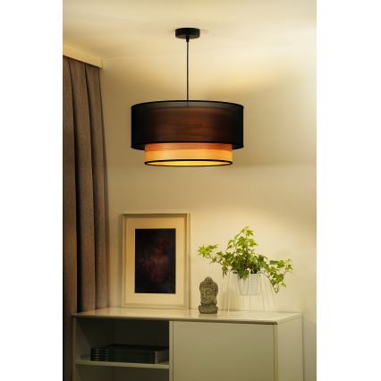 Duolla - Lestenec na vrvici WOOD BOHO 1xE27/15W/230V pr. 45 cm črna/bež