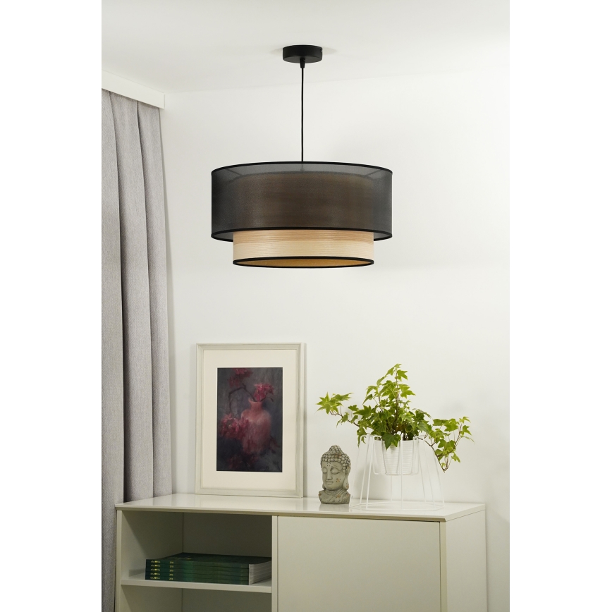 Duolla - Lestenec na vrvici WOOD BOHO 1xE27/15W/230V pr. 45 cm črna/bež