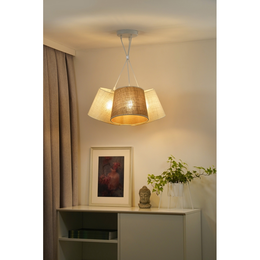 Duolla - Lestenec na vrvici YUTE ROSSA 3xE27/15W/230V siva/rjava