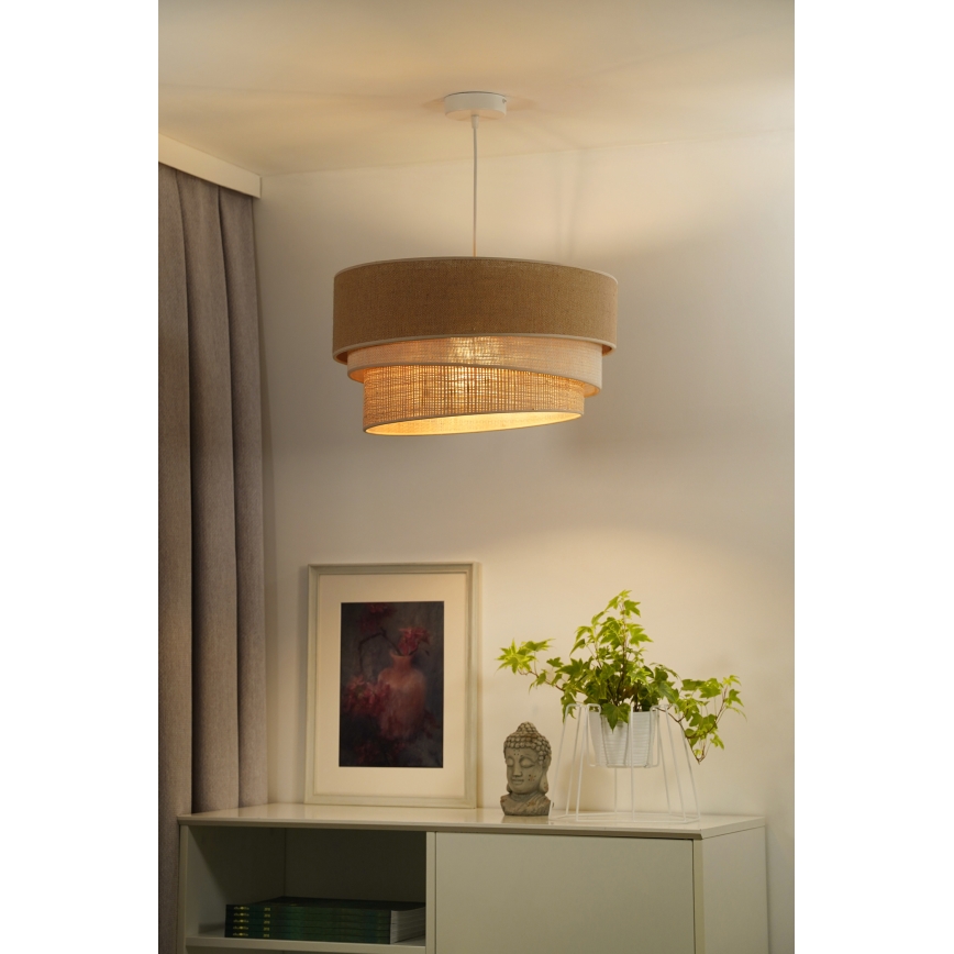 Duolla - Lestenec na vrvici YUTE TRIO 3xE27/15W/230V pr. 60 cm rjava/siva/bež