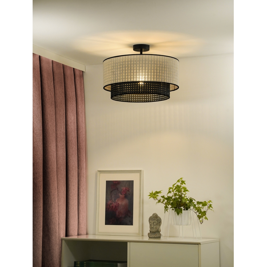 Duolla - Lestenec RATTAN YUTE 1xE27/15W/230V pr. 45 cm krem barva/črna