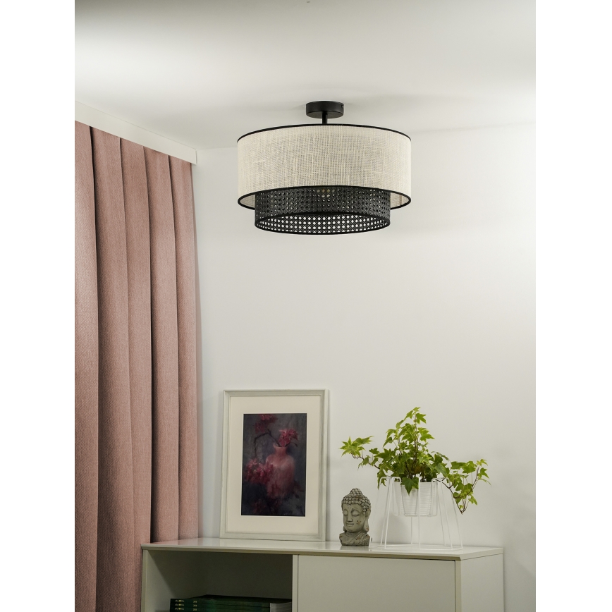 Duolla - Lestenec RATTAN YUTE 1xE27/15W/230V pr. 45 cm krem barva/črna