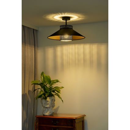 Duolla - Lestenec RIO RATTAN 1xE27/15W/230V pr. 45 cm črna/zlata