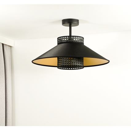 Duolla - Lestenec RIO RATTAN 1xE27/15W/230V pr. 45 cm črna/zlata