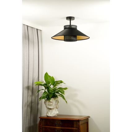 Duolla - Lestenec RIO RATTAN 1xE27/15W/230V pr. 45 cm črna/zlata