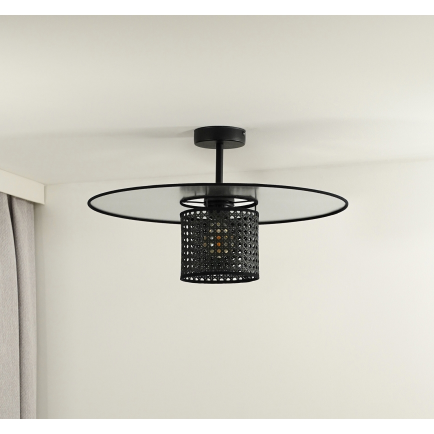 Duolla - Lestenec TOKYO RATTAN 1xE27/15W/230V pr. 50 cm črna/srebrna