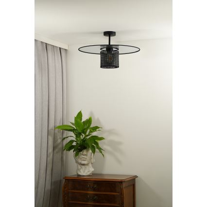 Duolla - Lestenec TOKYO RATTAN 1xE27/15W/230V pr. 50 cm črna/srebrna