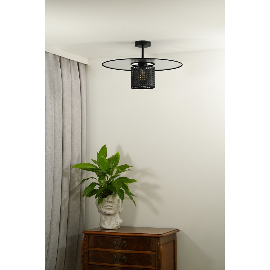 Duolla - Lestenec TOKYO RATTAN 1xE27/15W/230V pr. 50 cm črna/srebrna