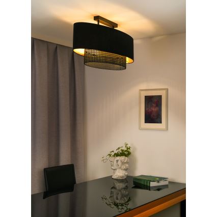 Duolla - Nadgradni lestenec DOUBLE OVAL RATTAN 2xE27/15W/230V črna/ratan