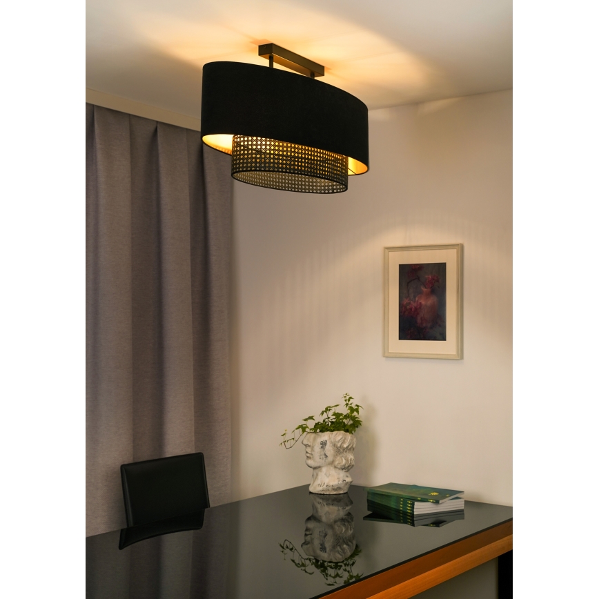 Duolla - Nadgradni lestenec DOUBLE OVAL RATTAN 2xE27/15W/230V črna/ratan