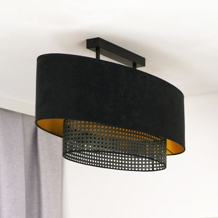 Duolla - Nadgradni lestenec DOUBLE OVAL RATTAN 2xE27/15W/230V črna/ratan