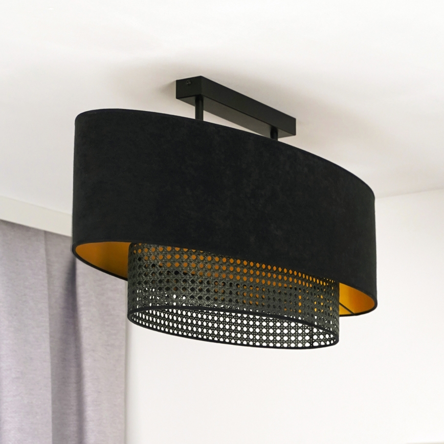 Duolla - Nadgradni lestenec DOUBLE OVAL RATTAN 2xE27/15W/230V črna/ratan