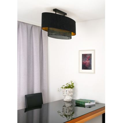Duolla - Nadgradni lestenec DOUBLE OVAL RATTAN 2xE27/15W/230V črna/ratan