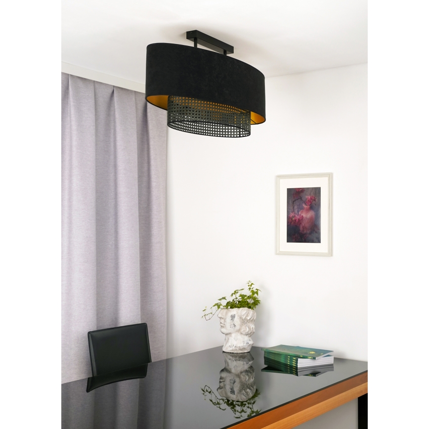 Duolla - Nadgradni lestenec DOUBLE OVAL RATTAN 2xE27/15W/230V črna/ratan