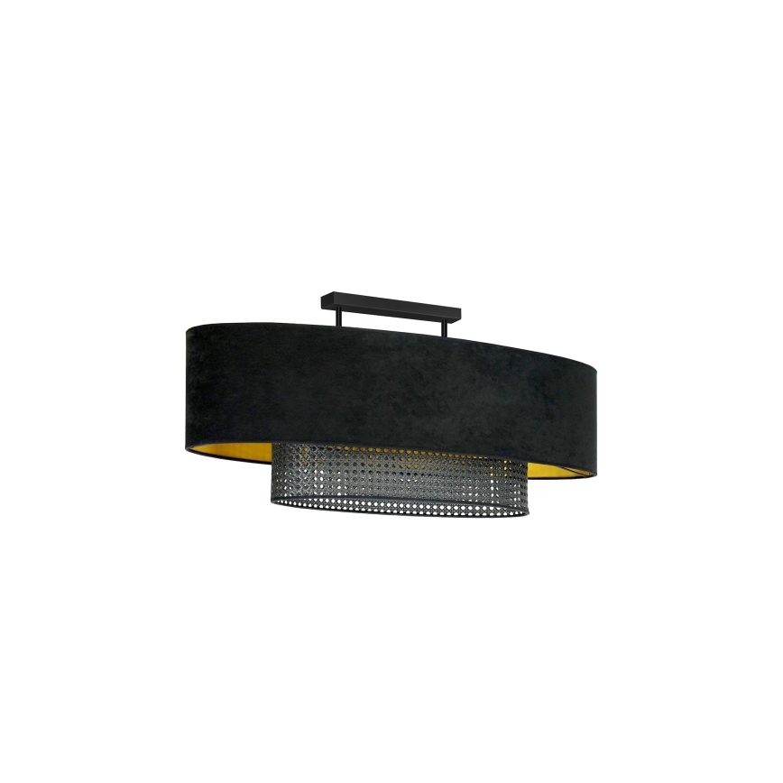 Duolla - Nadgradni lestenec DOUBLE OVAL RATTAN 2xE27/15W/230V črna/ratan