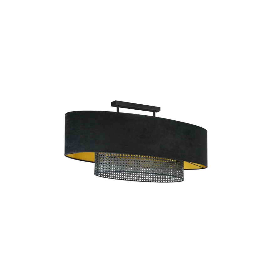 Duolla - Nadgradni lestenec DOUBLE OVAL RATTAN 2xE27/15W/230V črna/ratan