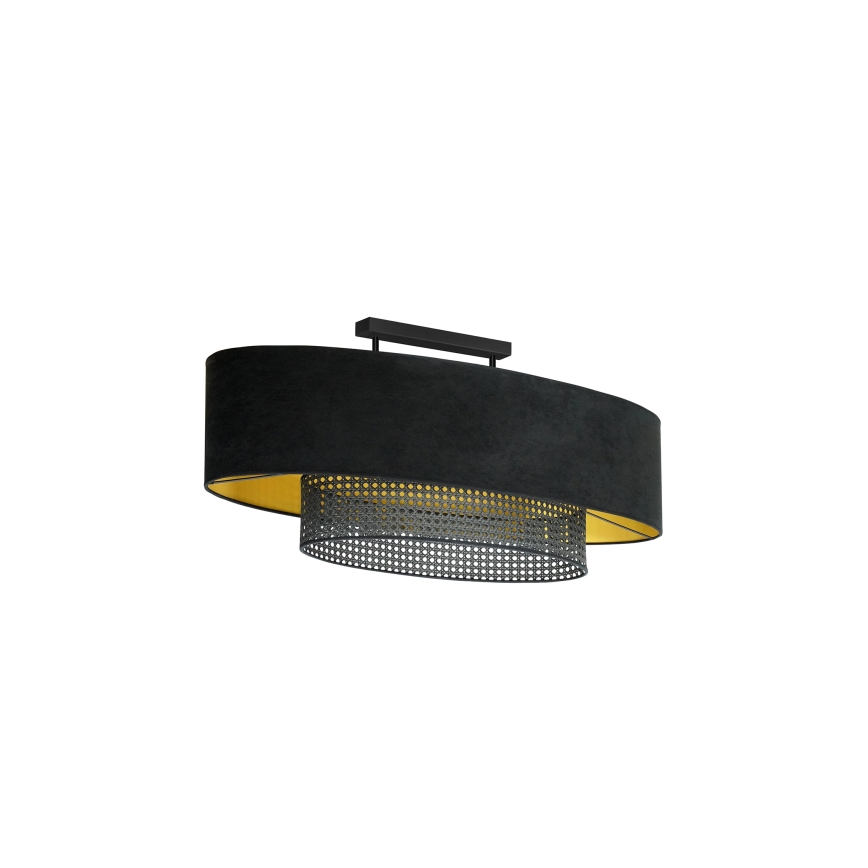 Duolla - Nadgradni lestenec DOUBLE OVAL RATTAN 2xE27/15W/230V črna/ratan