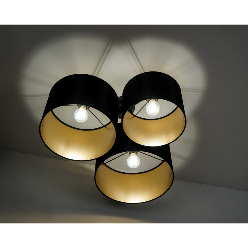 Duolla - Nadgradni lestenec ROLLER TRIO SHINY 3xE27/15W/230V črna/zlata