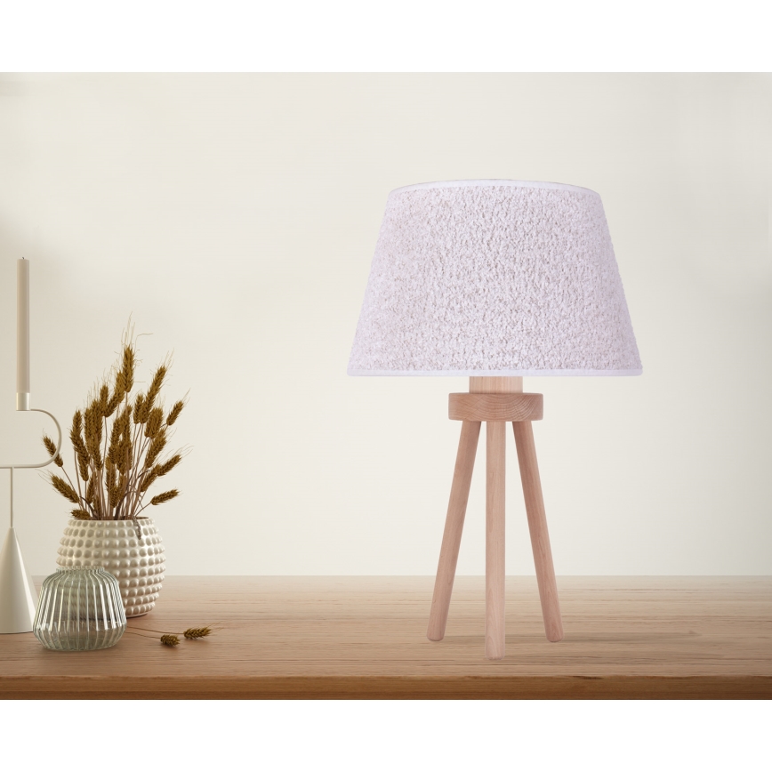 Duolla - Namizna svetilka BOUCLE 1xE27/15W/230V pr. 28 cm bela/les