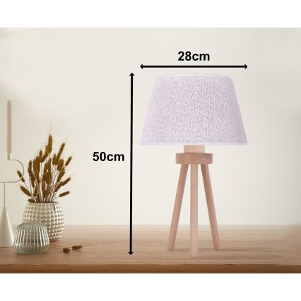 Duolla - Namizna svetilka BOUCLE 1xE27/15W/230V pr. 28 cm bela/les