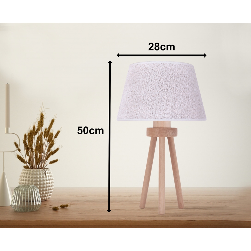 Duolla - Namizna svetilka BOUCLE 1xE27/15W/230V pr. 28 cm bela/les