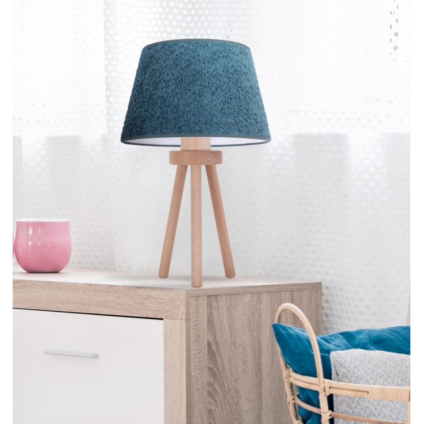 Duolla - Namizna svetilka BOUCLE 1xE27/15W/230V pr. 28 cm turkizna/les