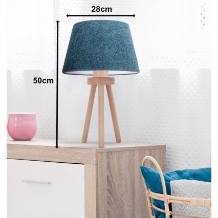 Duolla - Namizna svetilka BOUCLE 1xE27/15W/230V pr. 28 cm turkizna/les
