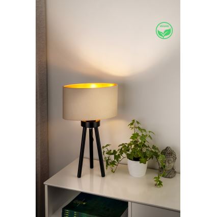 Duolla - Namizna svetilka OVAL VEGAN 1xE27/15W/230V pr. 30 cm krem barva