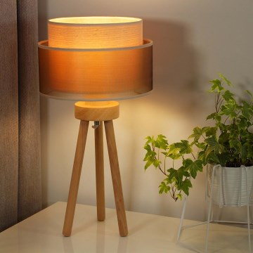 Duolla - Namizna svetilka WOOD BOHO 1xE27/15W/230V pr. 25 cm baker/rjava/bež